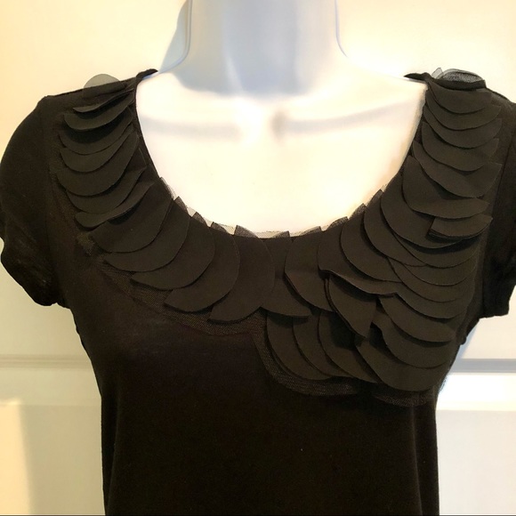 Ann Taylor Dressy Tee with Appliqué Collar, S, Black - Picture 3 of 12
